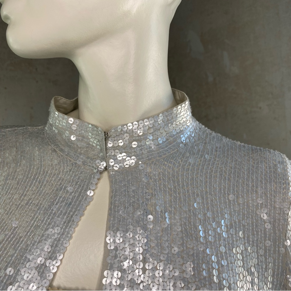 Generra Silver Sequin Cropped Jacket Top Y2k - image 4